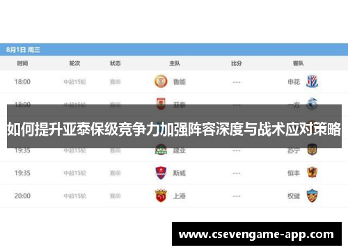 如何提升亚泰保级竞争力加强阵容深度与战术应对策略